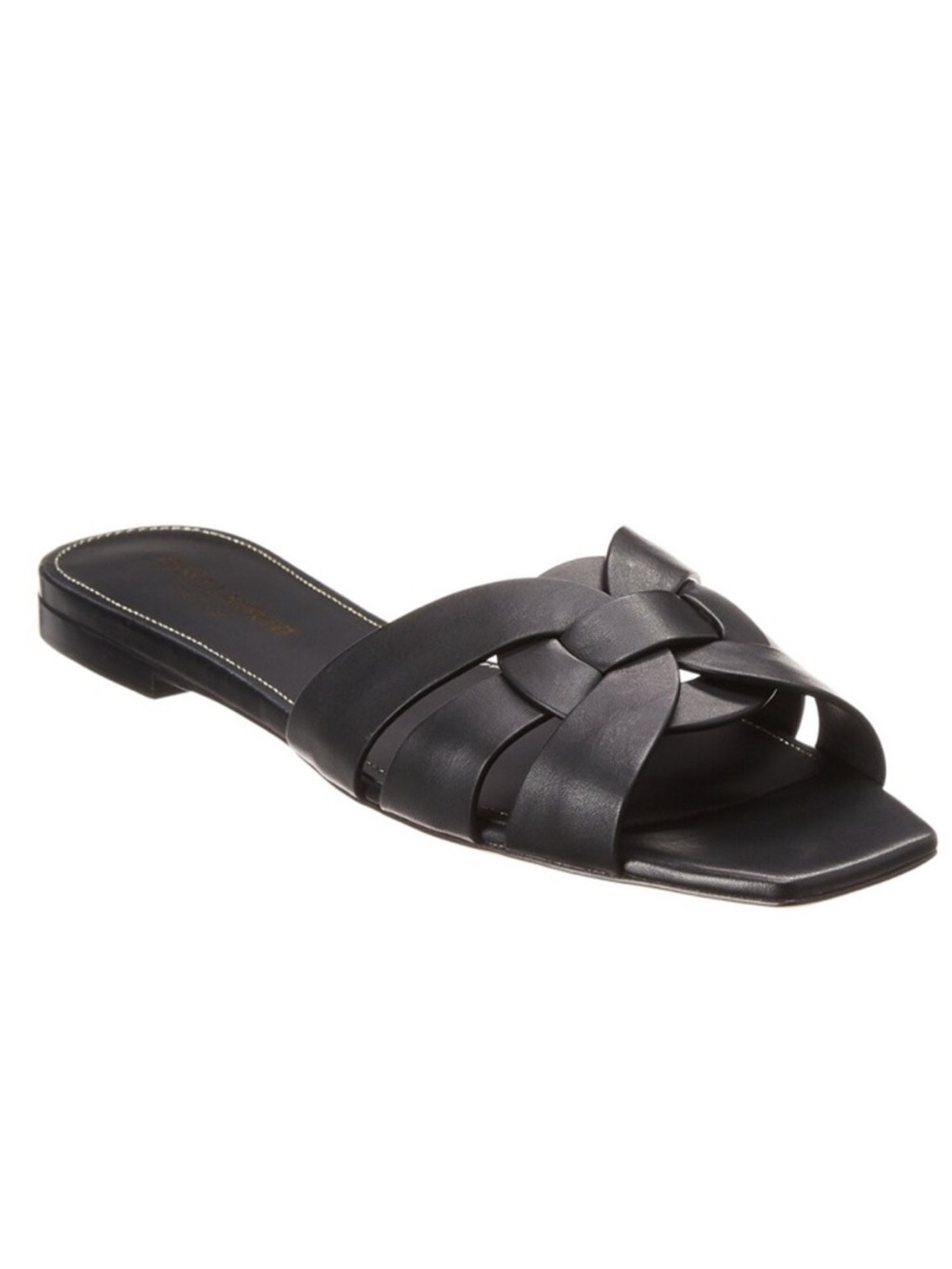 Yves Saint Laurent Black Braided Leather Slide Sandals